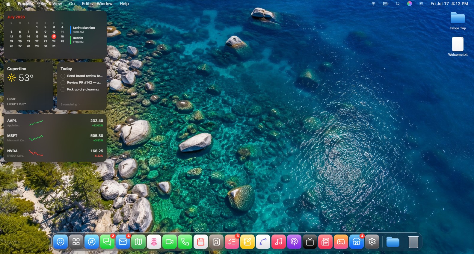 سطح مكتب macOS 27 بالويدجتات والدوك