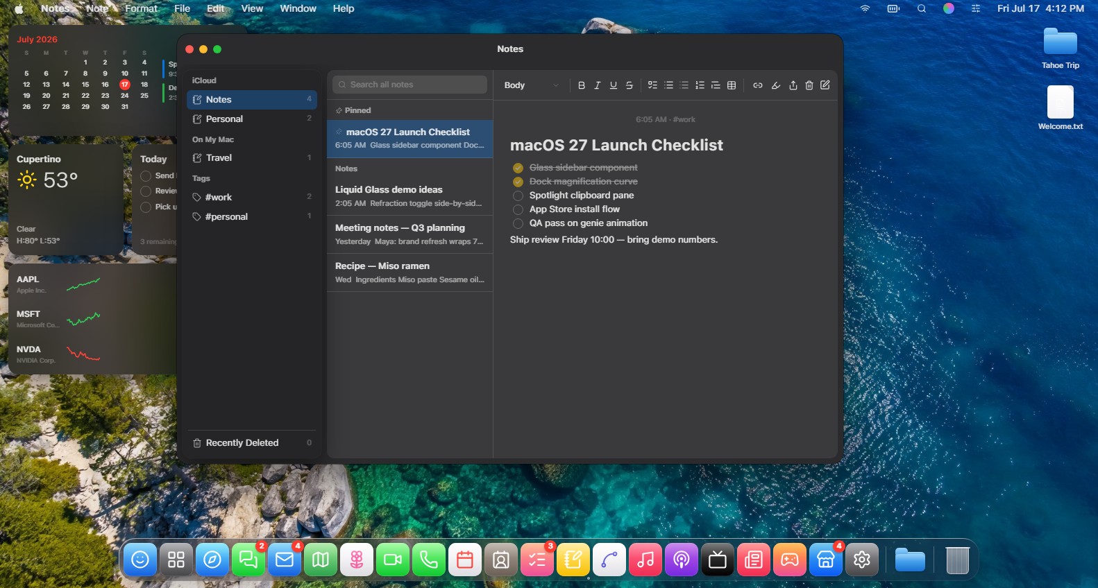 تطبيق الملاحظات يشتغل فعليا داخل macOS 27